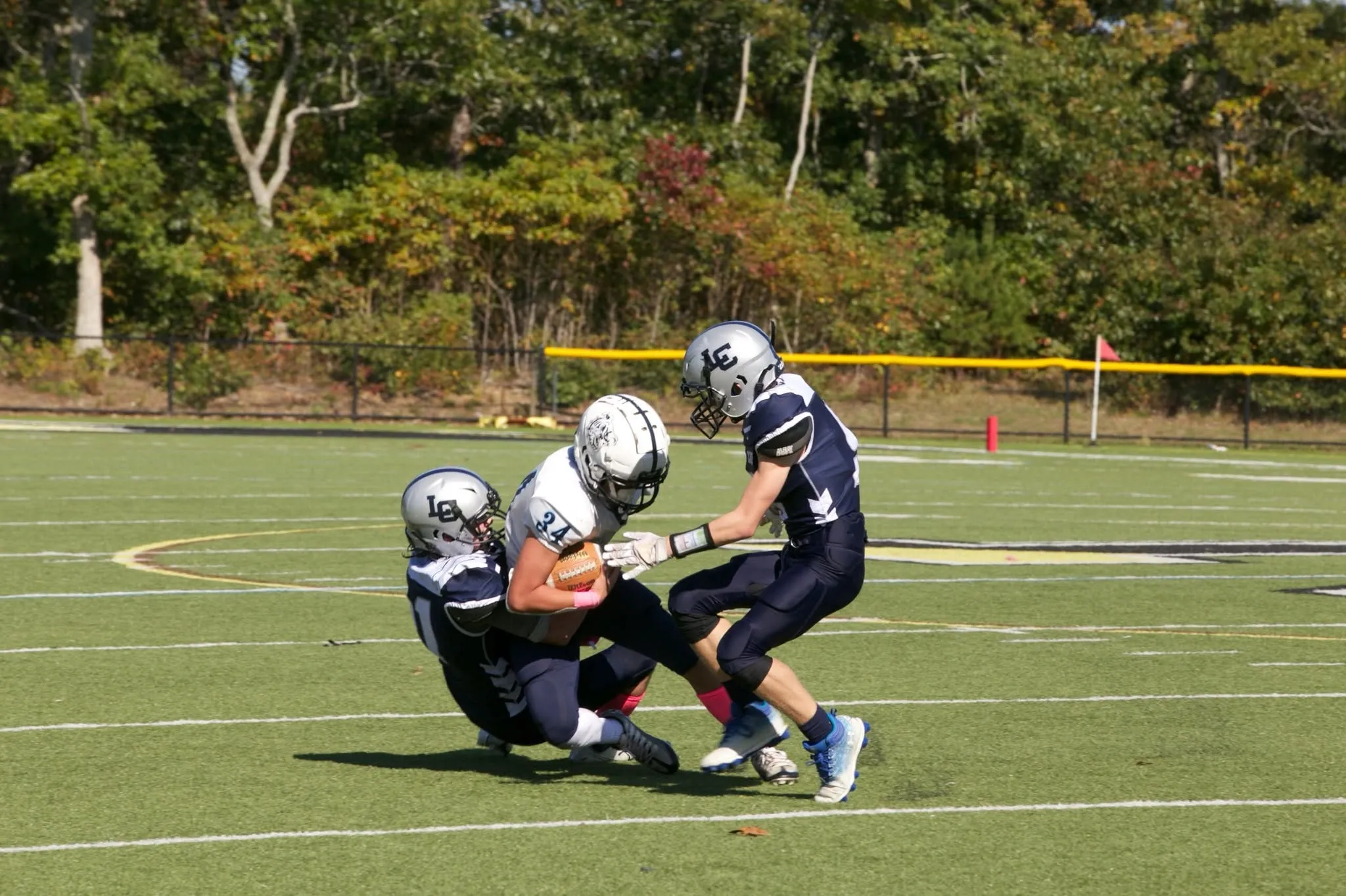 A Bluefins running back carrying the ball upfield